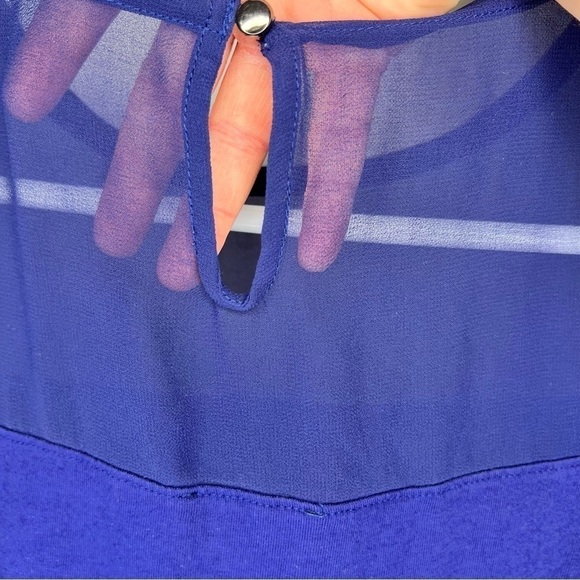 Express Blue Short Sleeve Mesh Formal Dressy Business Casual Blouse Extra Small - Picture 10 of 14